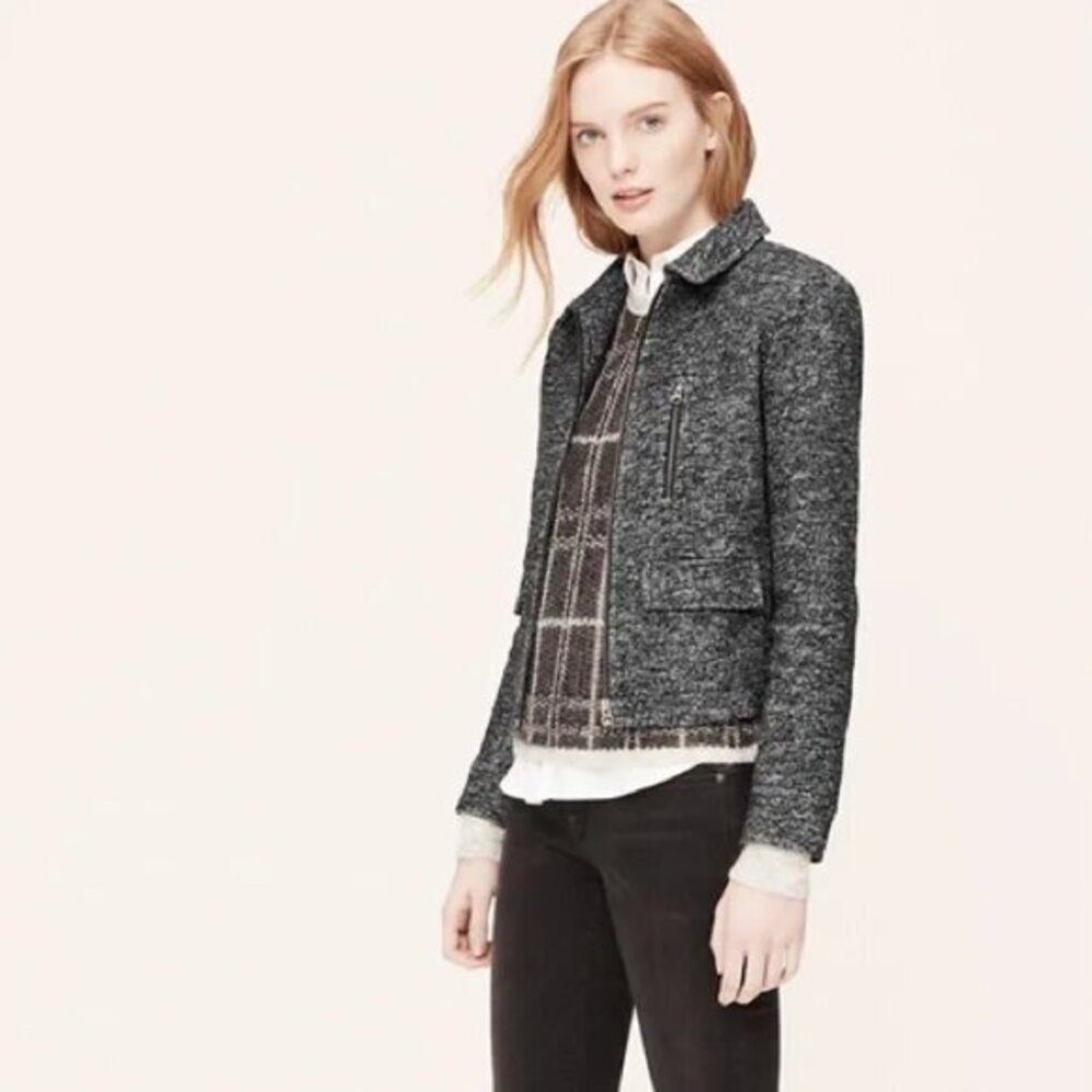 Loft Boiledā Wool Zip-Up Jacket Cropped Tweed Moto Medium